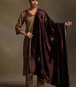 Dark brown hand embroidered velvet doshala