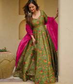 Mahendi digital printed partywear gown with dupatta