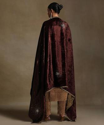 Dark brown hand embroidered velvet doshala 2