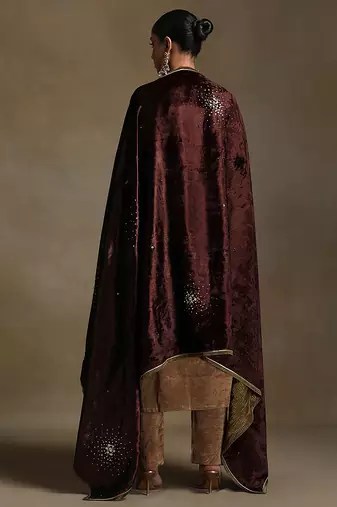Dark brown hand embroidered velvet doshala