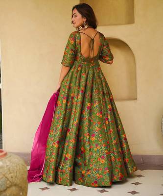 Mahendi digital printed partywear gown with dupatta 2