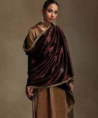 Dark brown hand embroidered velvet doshala 3