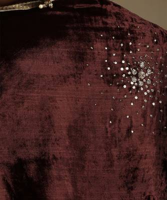 Dark brown hand embroidered velvet doshala 4
