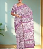 Pale purple/dusty mauve & soft ivory south cotton saree with running blouse