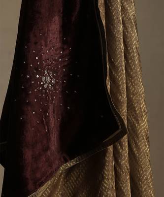 Dark brown hand embroidered velvet doshala 5