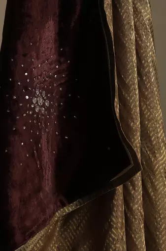 Dark brown hand embroidered velvet doshala