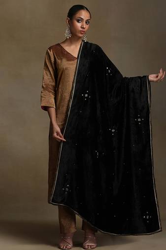 Black hand embroidered velvet doshala