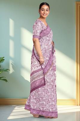 Pale purple/dusty mauve & soft ivory south cotton saree with running blouse 2