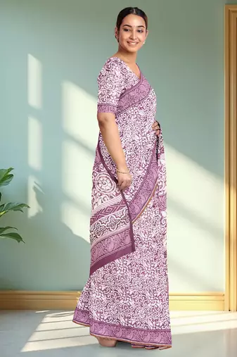 Pale purple/dusty mauve & soft ivory south cotton saree with running blouse
