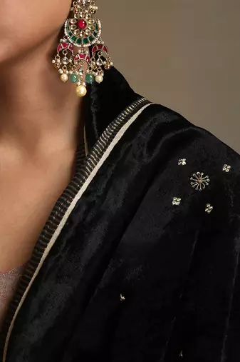 Black hand embroidered velvet doshala