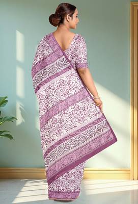 Pale purple/dusty mauve & soft ivory south cotton saree with running blouse 3