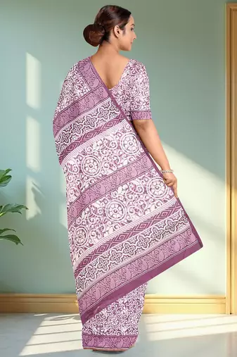 Pale purple/dusty mauve & soft ivory south cotton saree with running blouse