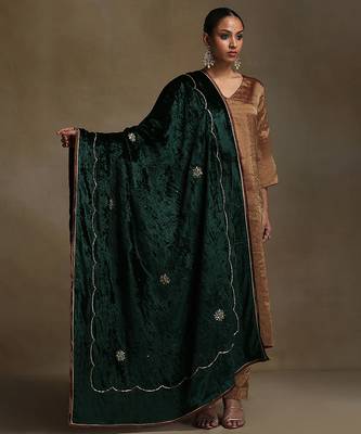 Bottle green hand embroidered velvet doshala 1