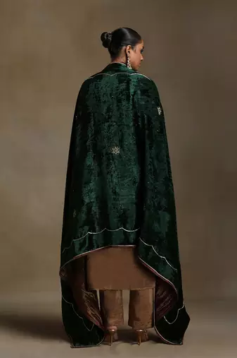 Bottle green hand embroidered velvet doshala