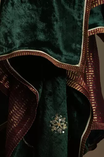 Bottle green hand embroidered velvet doshala