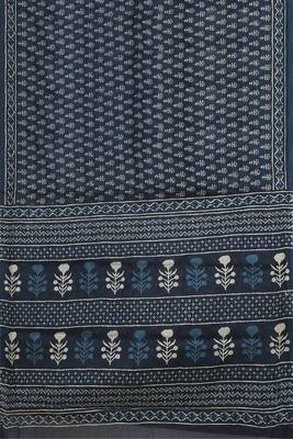 Prussian blue/midnight blue & soft ivory south cotton saree with running blouse 5