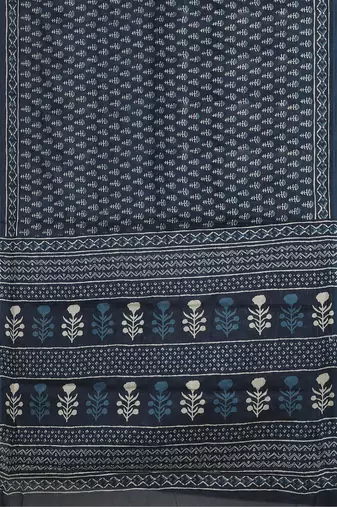 Prussian blue/midnight blue & soft ivory south cotton saree with running blouse