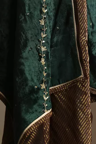 Bottle green hand embroidered velvet doshala
