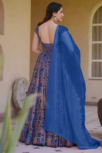Blue color beautiful designer digital printed partywear gown with dupatta