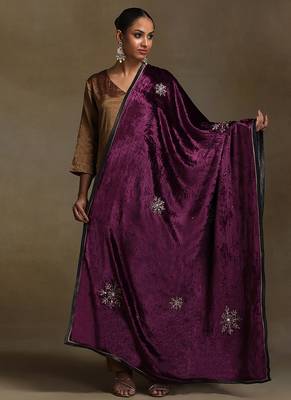 Plum hand embroidered velvet doshala 1