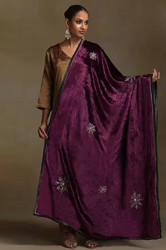 Plum hand embroidered velvet doshala