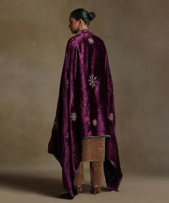 Plum hand embroidered velvet doshala 2