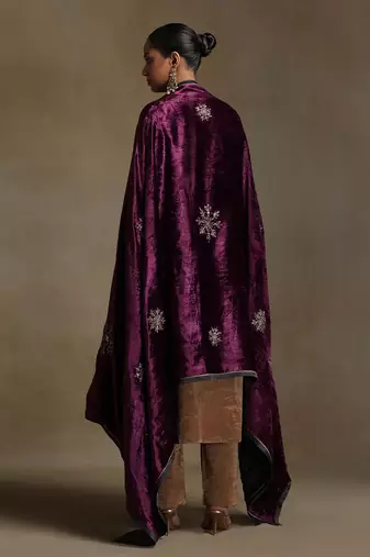 Plum hand embroidered velvet doshala