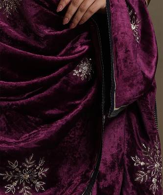 Plum hand embroidered velvet doshala 4