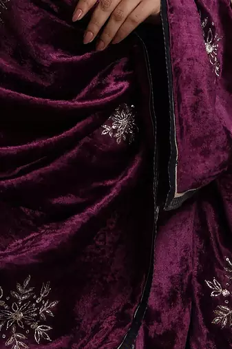 Plum hand embroidered velvet doshala