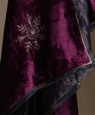 Plum hand embroidered velvet doshala 5