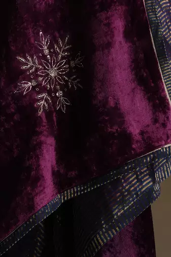 Plum hand embroidered velvet doshala