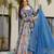 Blue digital printed partywear gown with dupatta