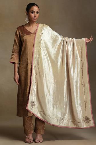 Off white hand embroidered velvet doshala
