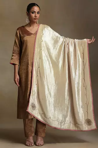 Off white hand embroidered velvet doshala