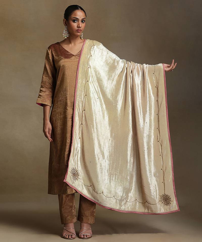 Off white hand embroidered velvet doshala