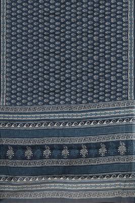 Prussian blue/midnight blue & soft ivory south cotton saree with running blouse 5
