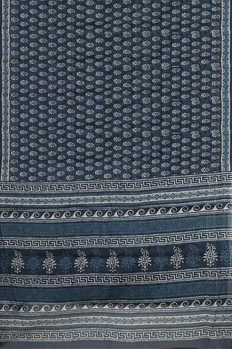 Prussian blue/midnight blue & soft ivory south cotton saree with running blouse