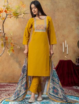 Mustard color dhabu cotton fabric beautiful partywear readymade suit 1