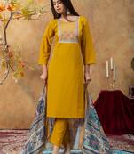 Mustard color dhabu cotton fabric beautiful partywear readymade suit
