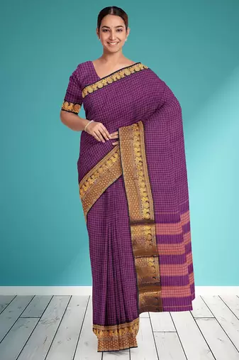 Rainbow violet/royal purple & antique gold semi gadwal saree
