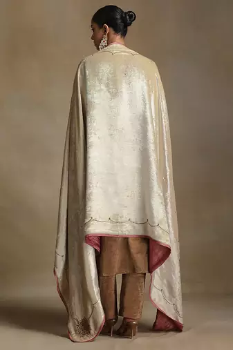 Off white hand embroidered velvet doshala