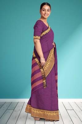 Rainbow violet/royal purple & antique gold semi gadwal saree 2