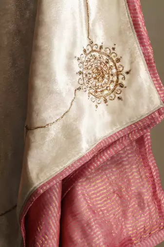 Off white hand embroidered velvet doshala