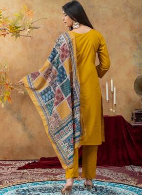 Mustard color dhabu cotton fabric beautiful partywear readymade suit 2