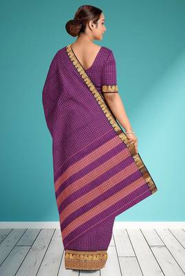 Rainbow violet/royal purple & antique gold semi gadwal saree 3