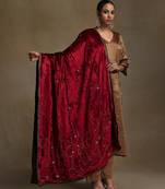 Red hand embroidered velvet doshala