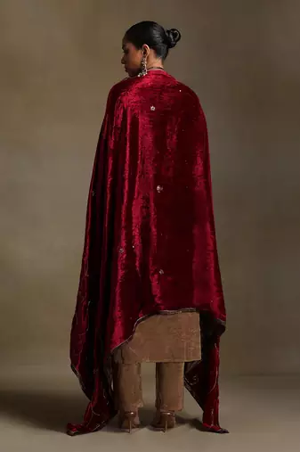 Red hand embroidered velvet doshala