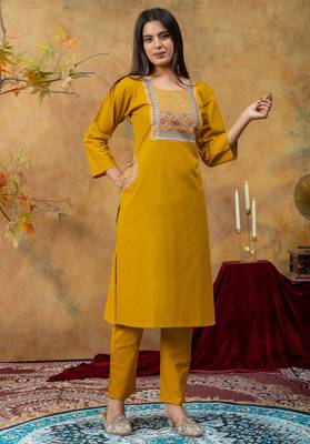 Mustard color dhabu cotton fabric beautiful partywear readymade suit 4