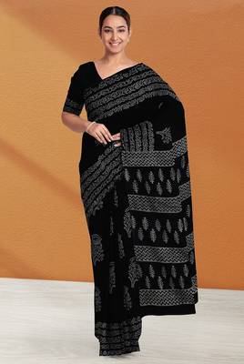 Licorice black & ash grey south cotton saree with running blouse 1