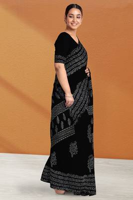 Licorice black & ash grey south cotton saree with running blouse 2